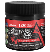 Load image into Gallery viewer, 75 mg CBD + 1 mg THC Cherry Gummies - 20 Count
