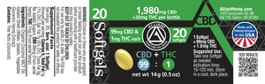 99 mg CBD + 1 mg THC Softgels